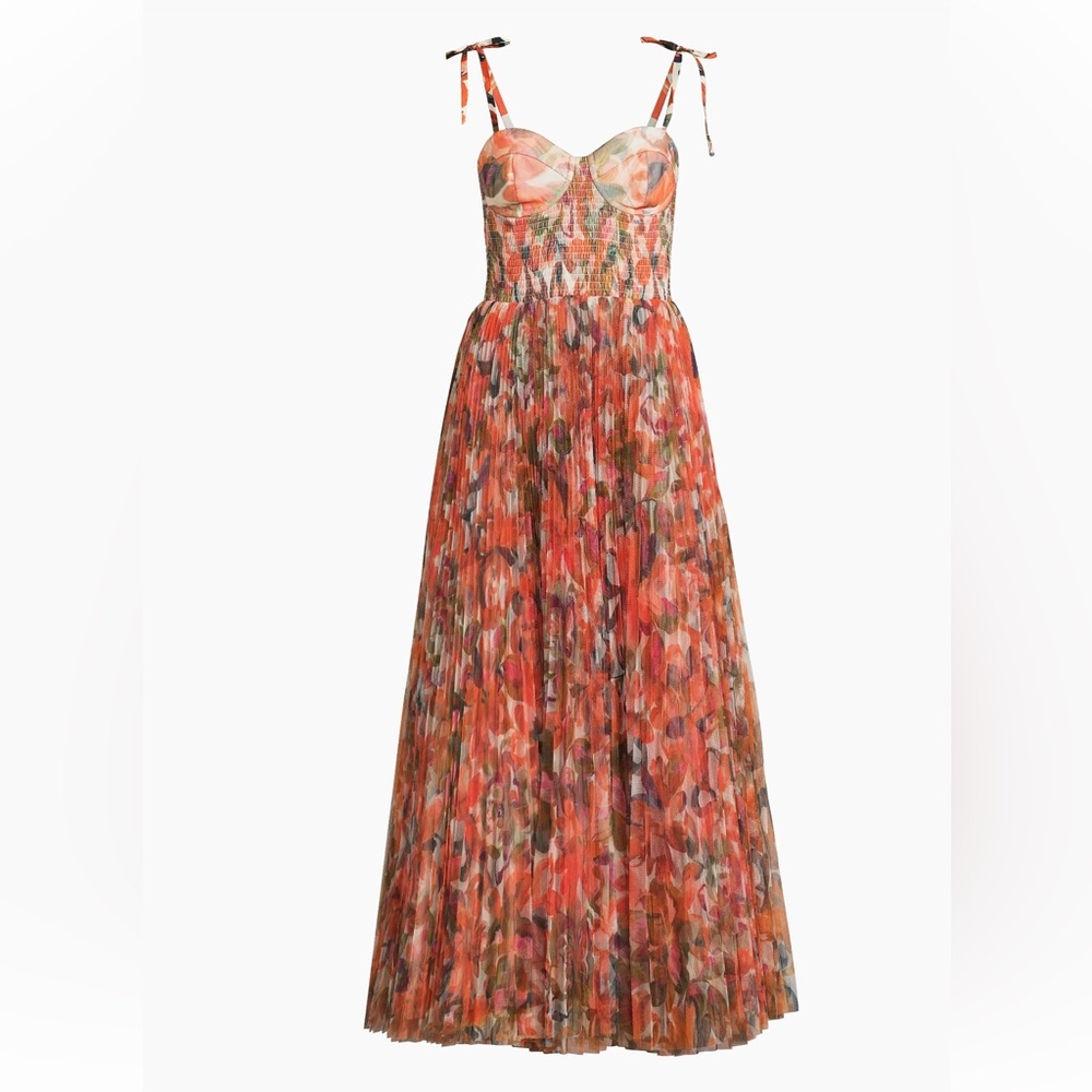 Hutch Brianna Tulle Tie Maxi Dress Orange Lush Tropical M